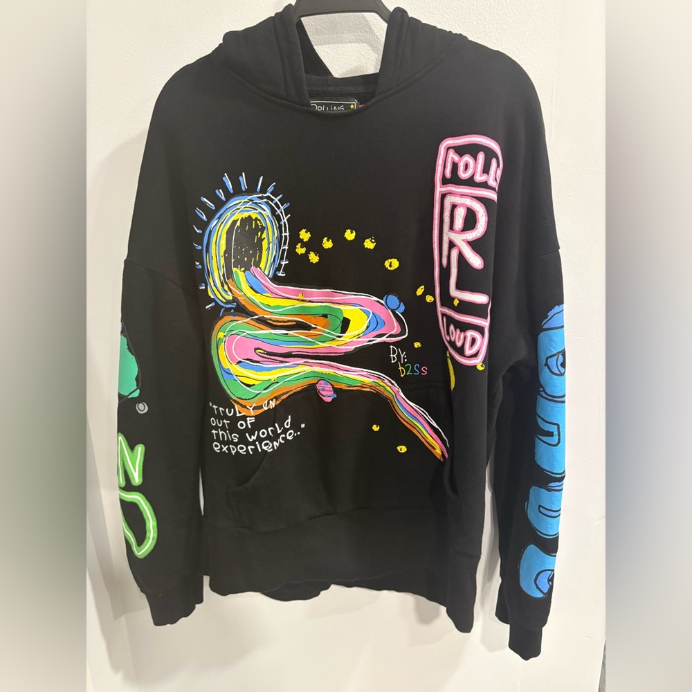 Black Graphic Hoodie with Multicolor Artwork